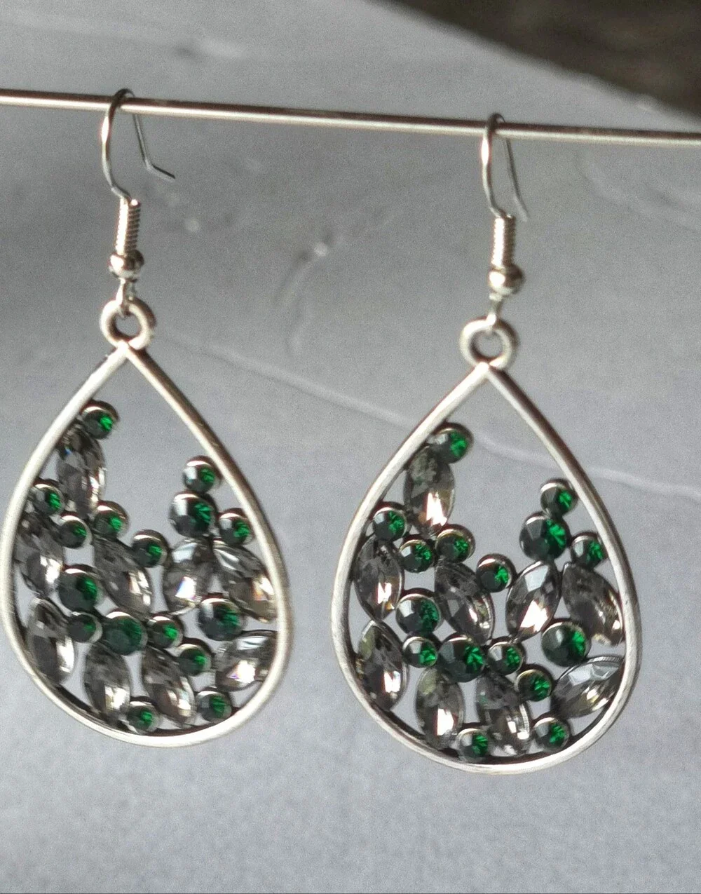 paparazzi Emerald & Smoke Teardrop Crystal Earrings